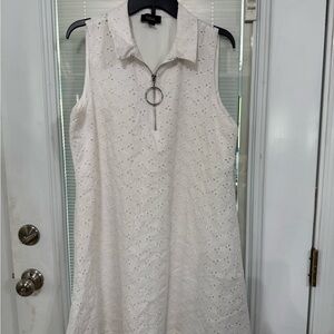 MSK White Sleeveless Eyelet Polo Dress with Ring Zip